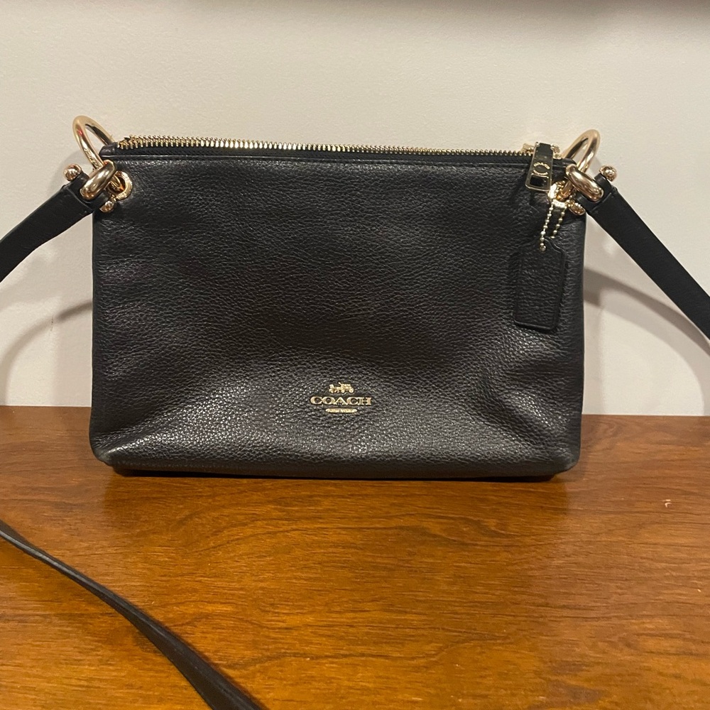Coach Black Leather Crossbody with Gold-Tone Accents